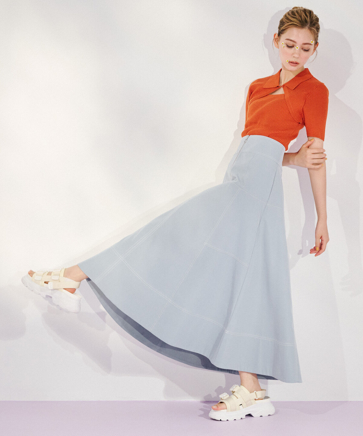 REDYAZEL「配色ステッチフレアスカート」|フレア|