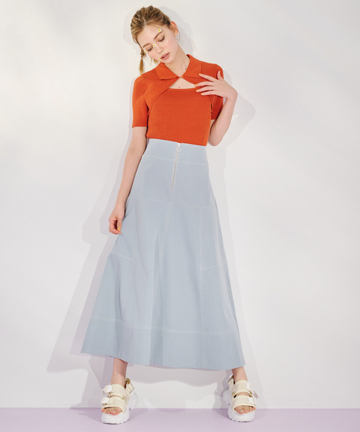 REDYAZEL「配色ステッチフレアスカート」|フレア|