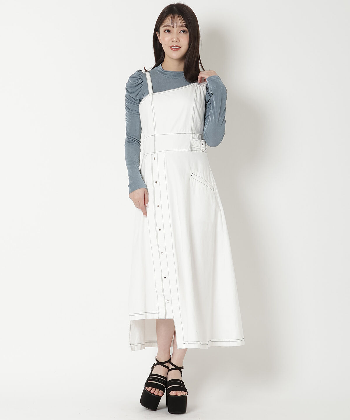 REDYAZEL「ステッチカラーワンピース」|ジャンパースカート|オフ