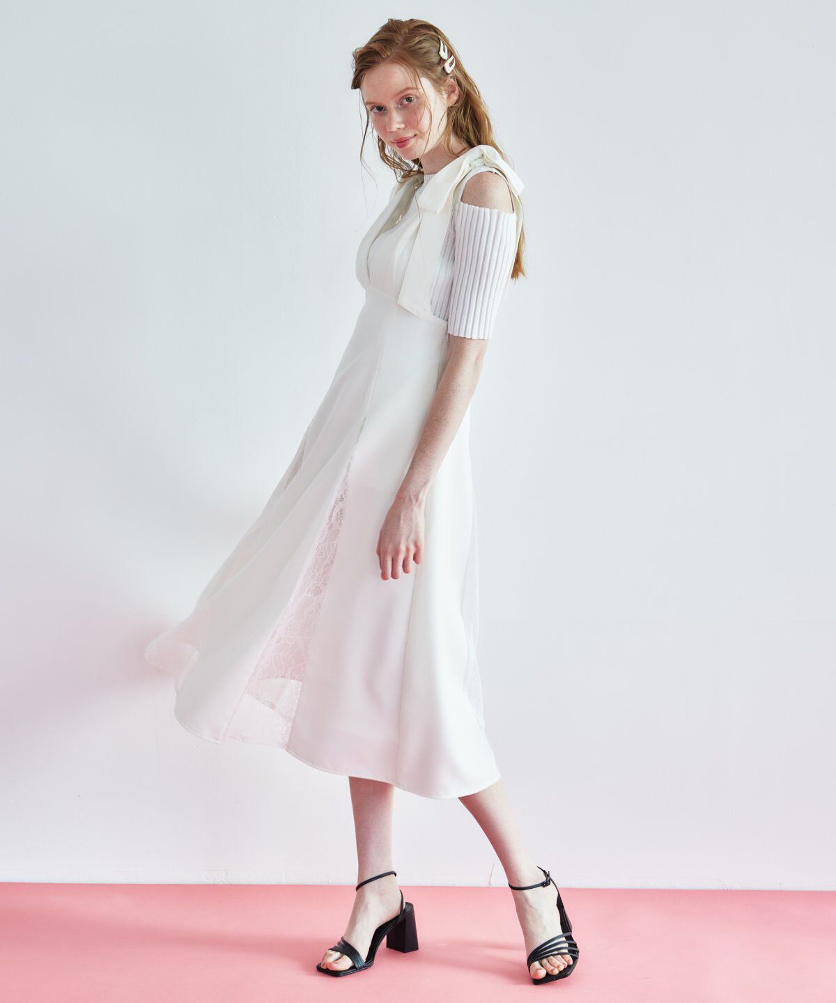 REDYAZEL「オープンショルダーラメリブニット」|ニット・セーター|