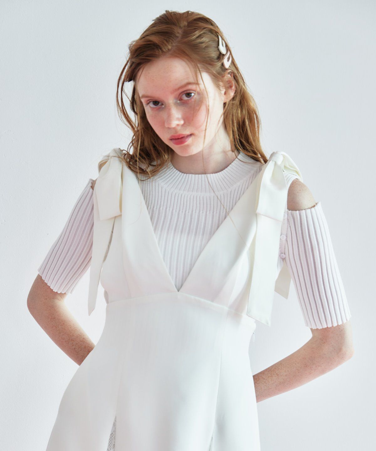 REDYAZEL「オープンショルダーラメリブニット」|ニット・セーター|