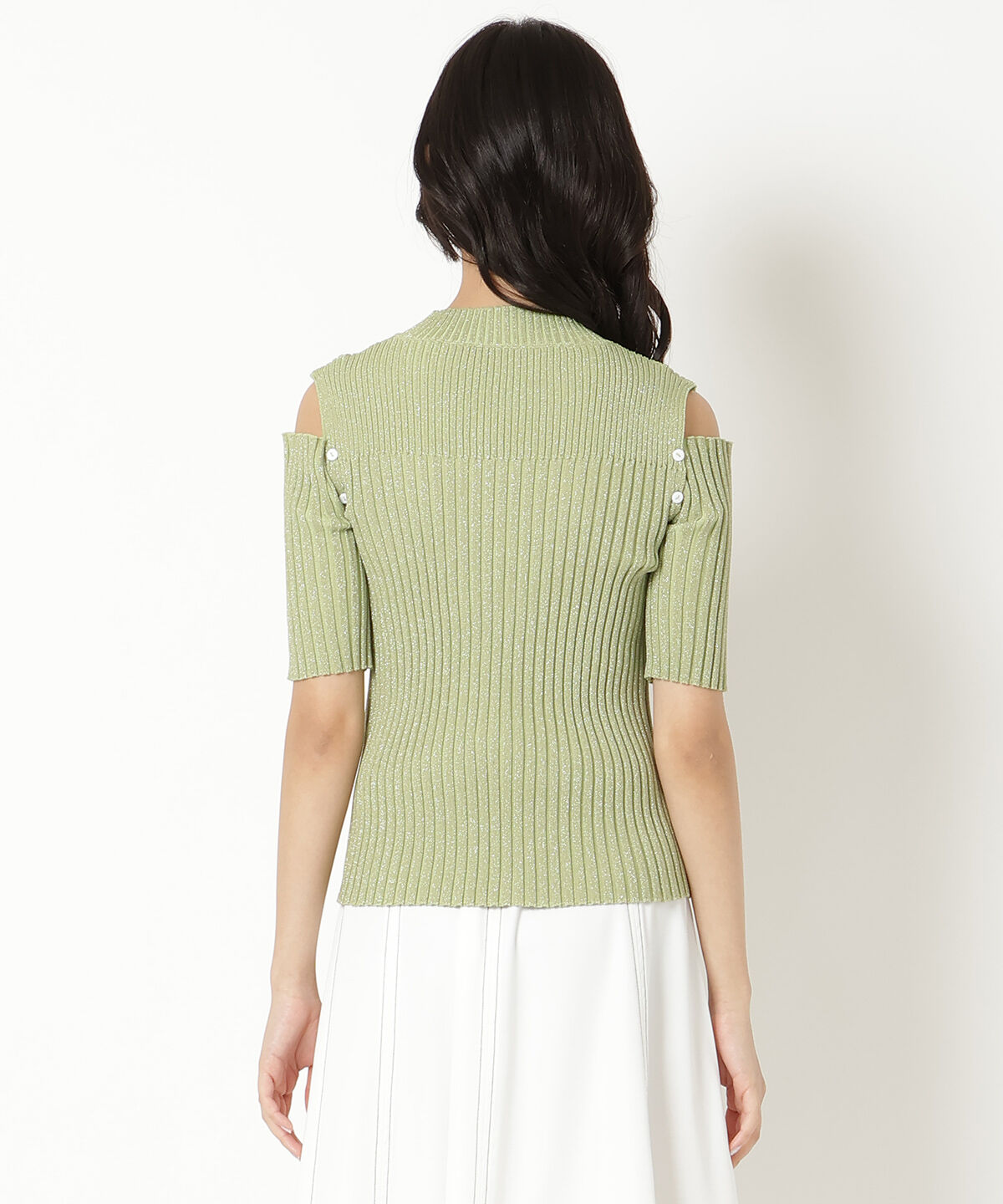 REDYAZEL「オープンショルダーラメリブニット」|ニット・セーター|