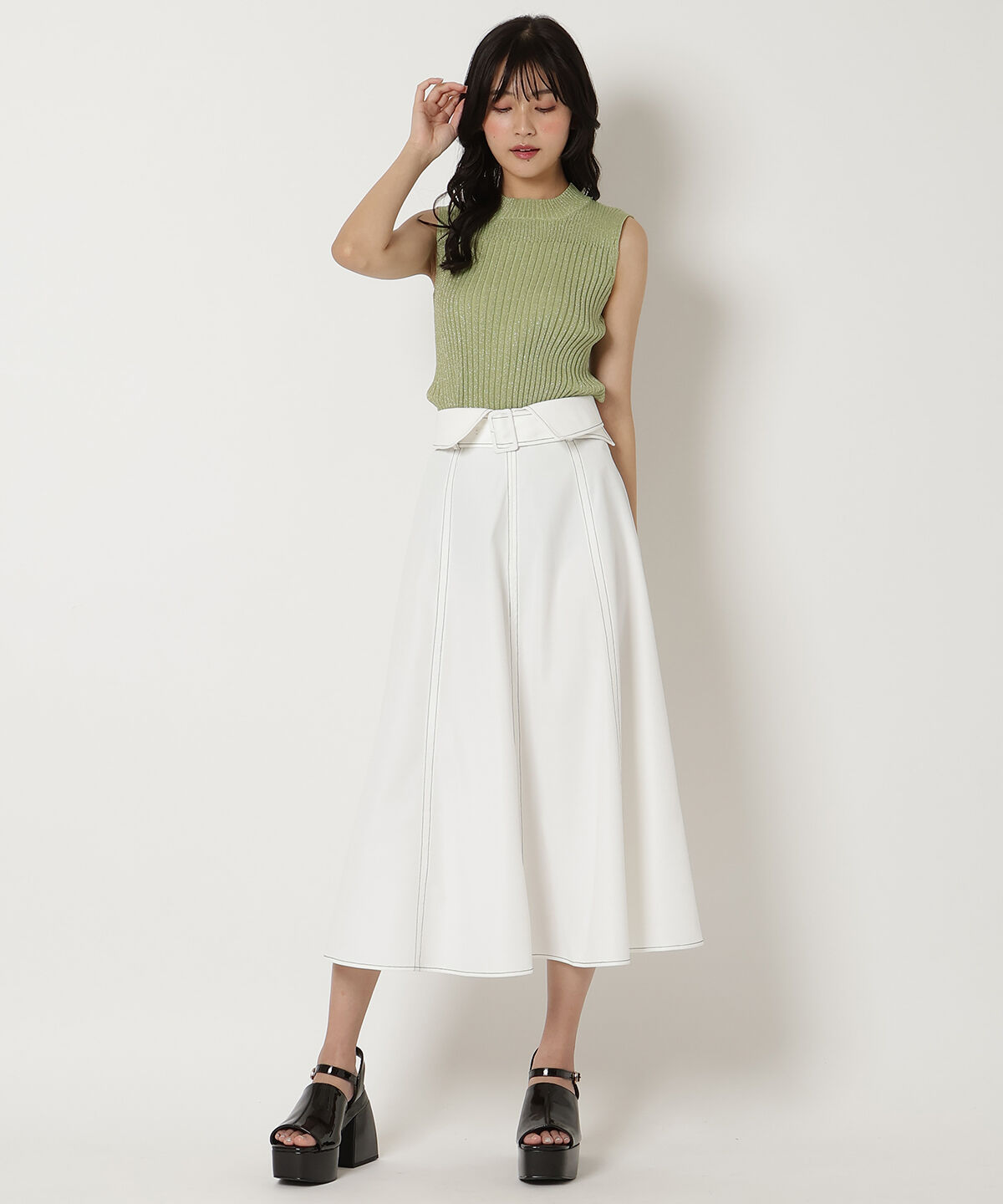 REDYAZEL「オープンショルダーラメリブニット」|ニット・セーター|