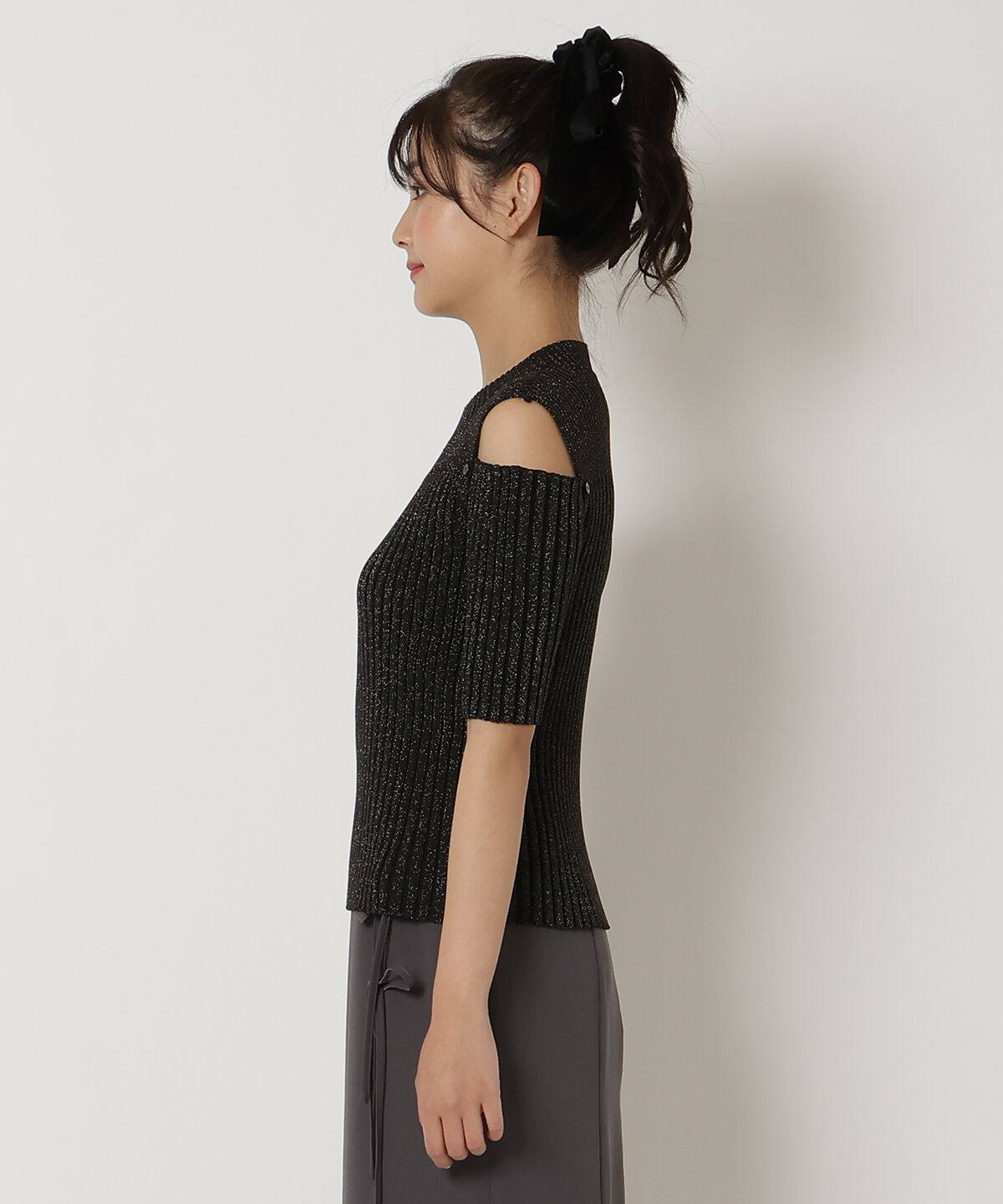 REDYAZEL「オープンショルダーラメリブニット」|ニット・セーター|