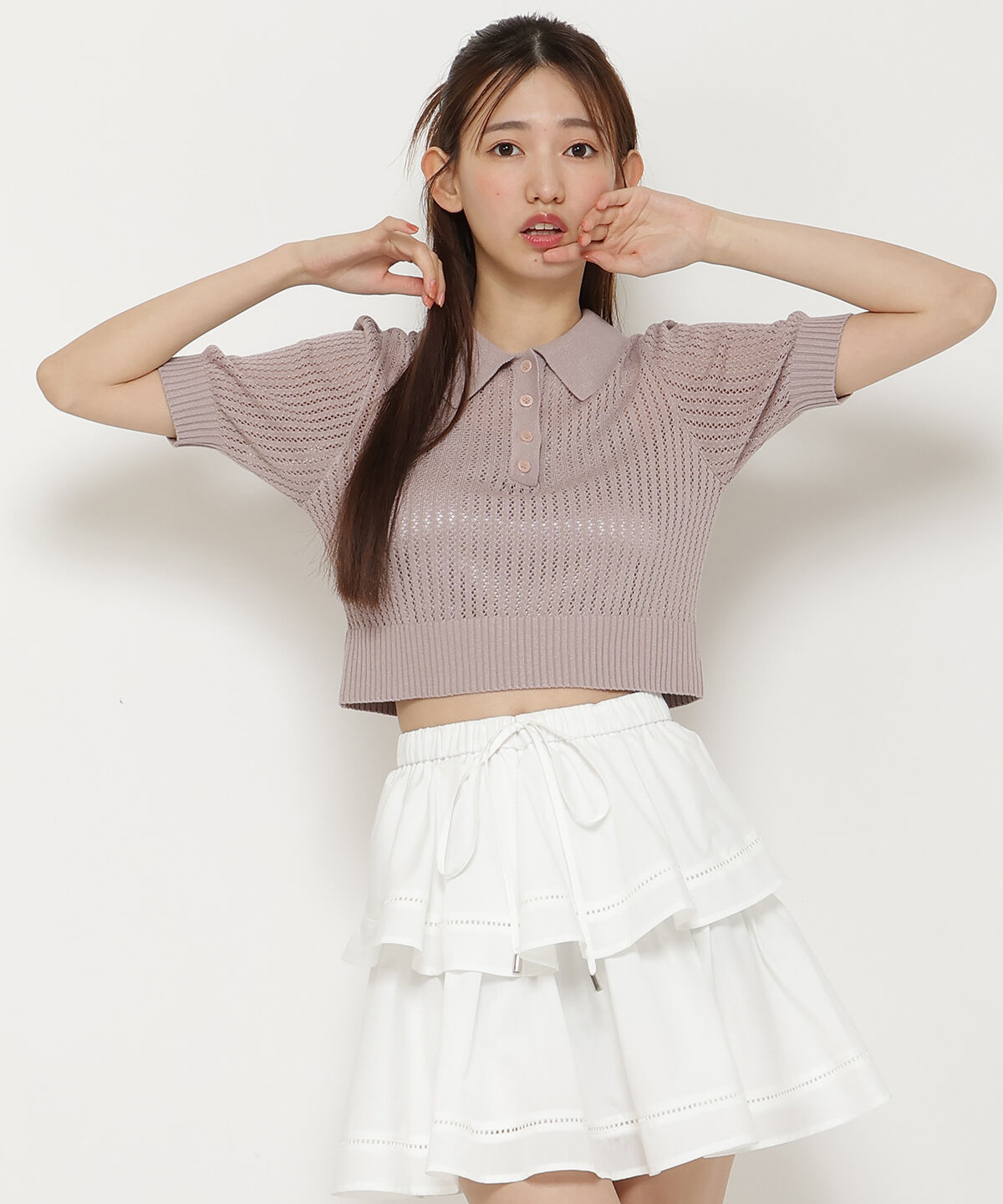 REDYAZEL「シアークロップドポロニットトップス」|ニット・セーター|