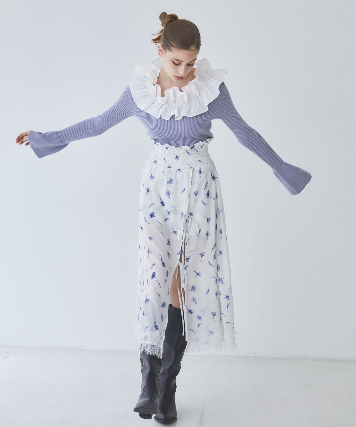 REDYAZEL「フェザープリントスリットスカショートパン」|フレア|