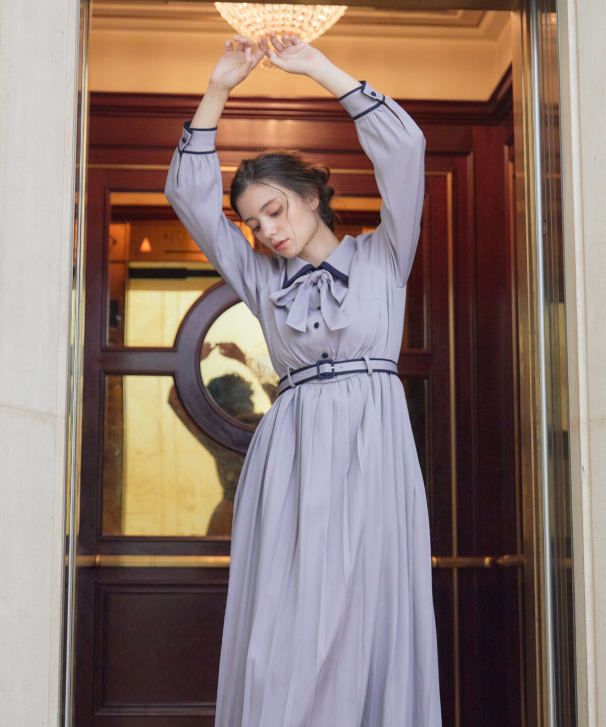 REDYAZEL「バイカラープリーツシャツワンピース」|ワンピース|