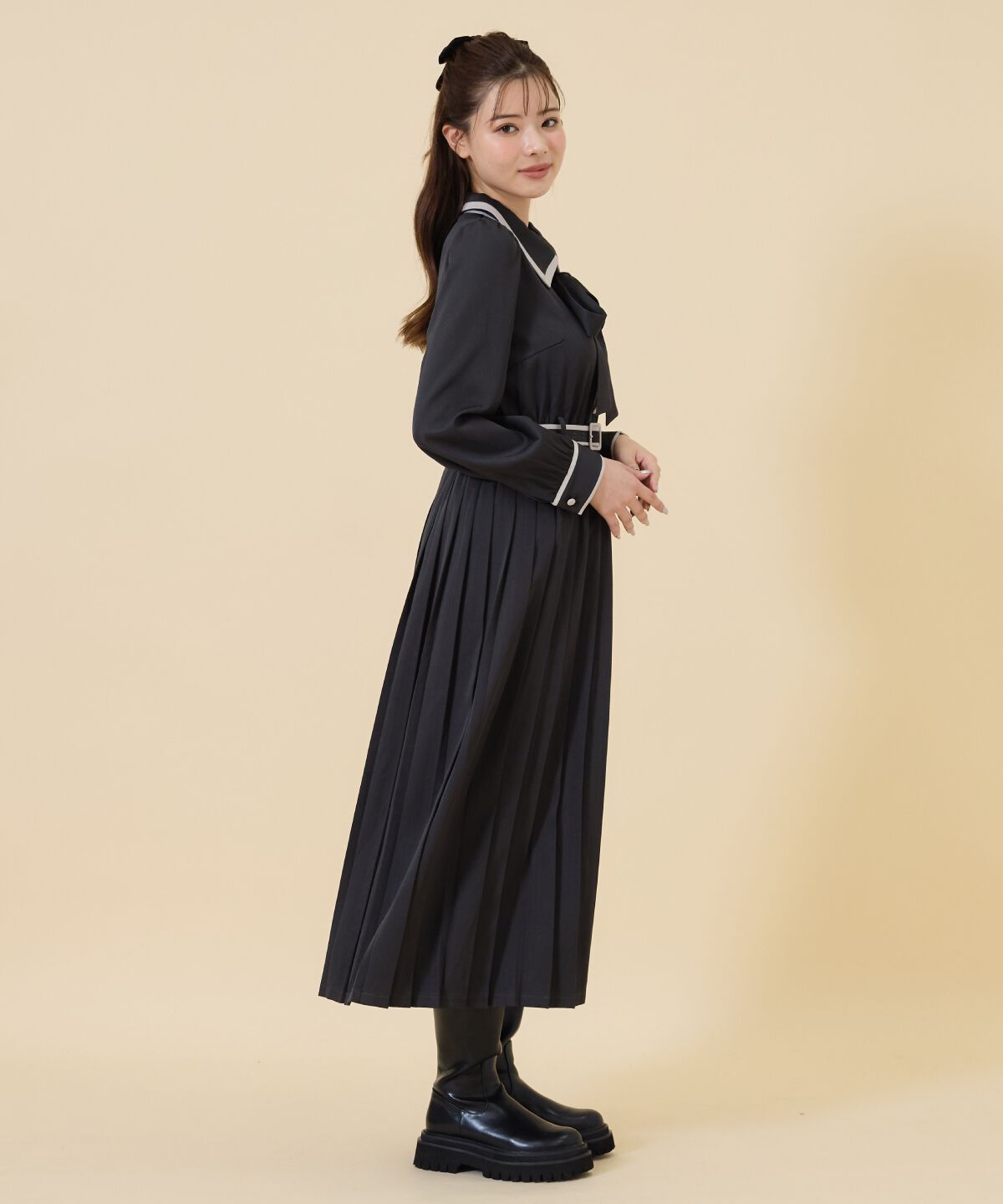 REDYAZEL「バイカラープリーツシャツワンピース」|ワンピース|