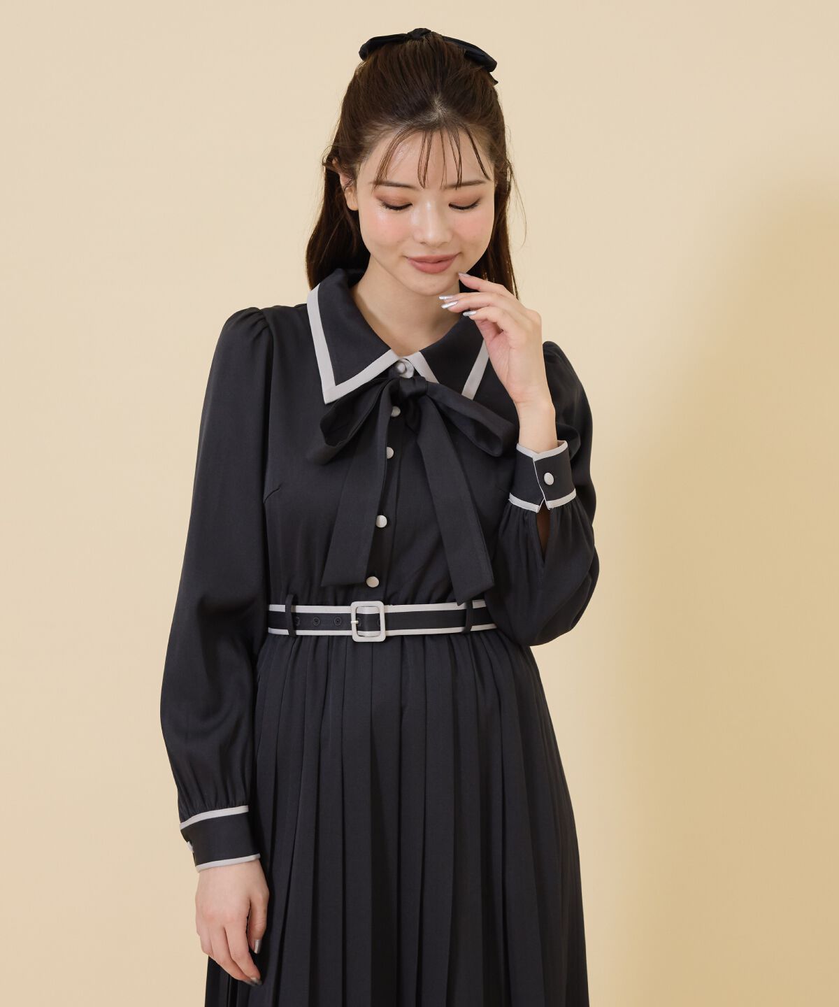 REDYAZEL「バイカラープリーツシャツワンピース」|ワンピース|