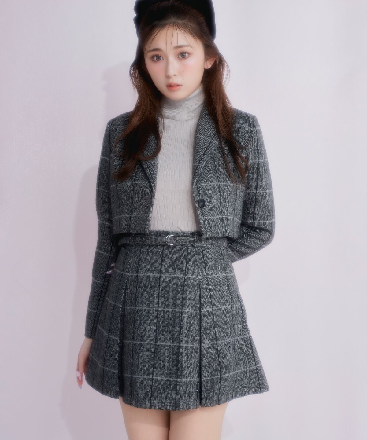 REDYAZEL「ヘリンボーンチェックタックミニスカート」|フレア|