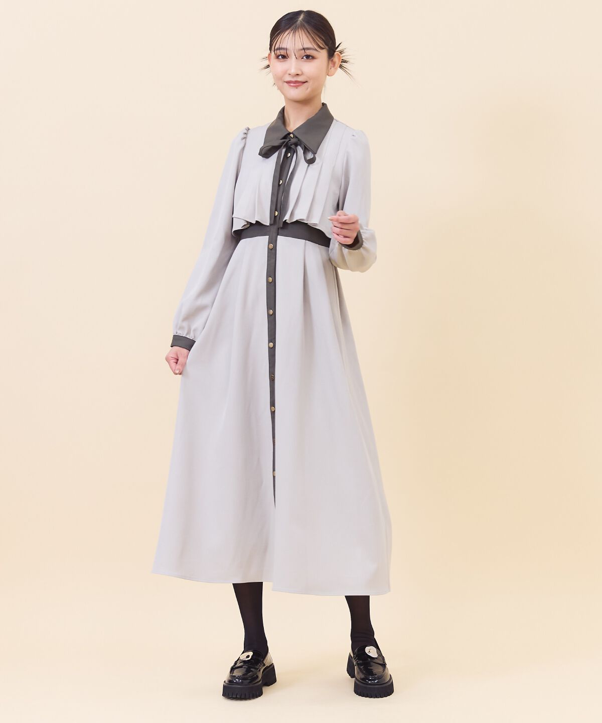 REDYAZEL「バイカラータックプリーツシャツワンピース」|ワンピース|