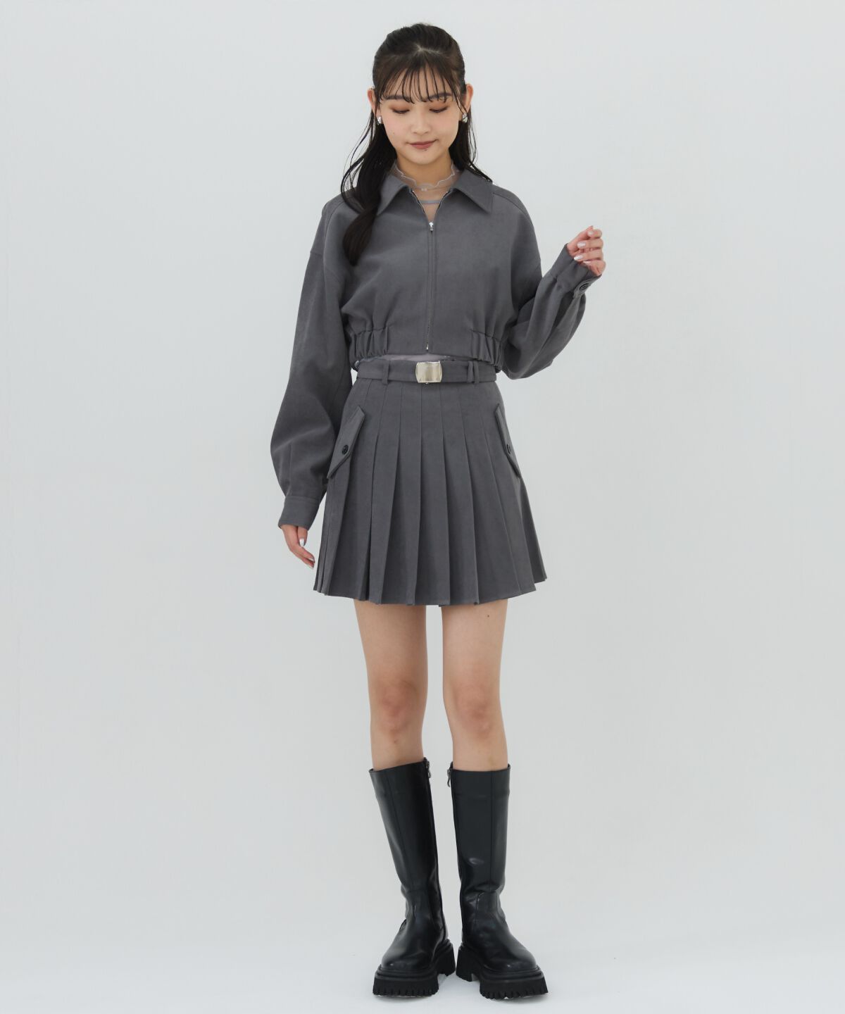 REDYAZEL「ベルテッドプリーツミニスカート」|フレア|