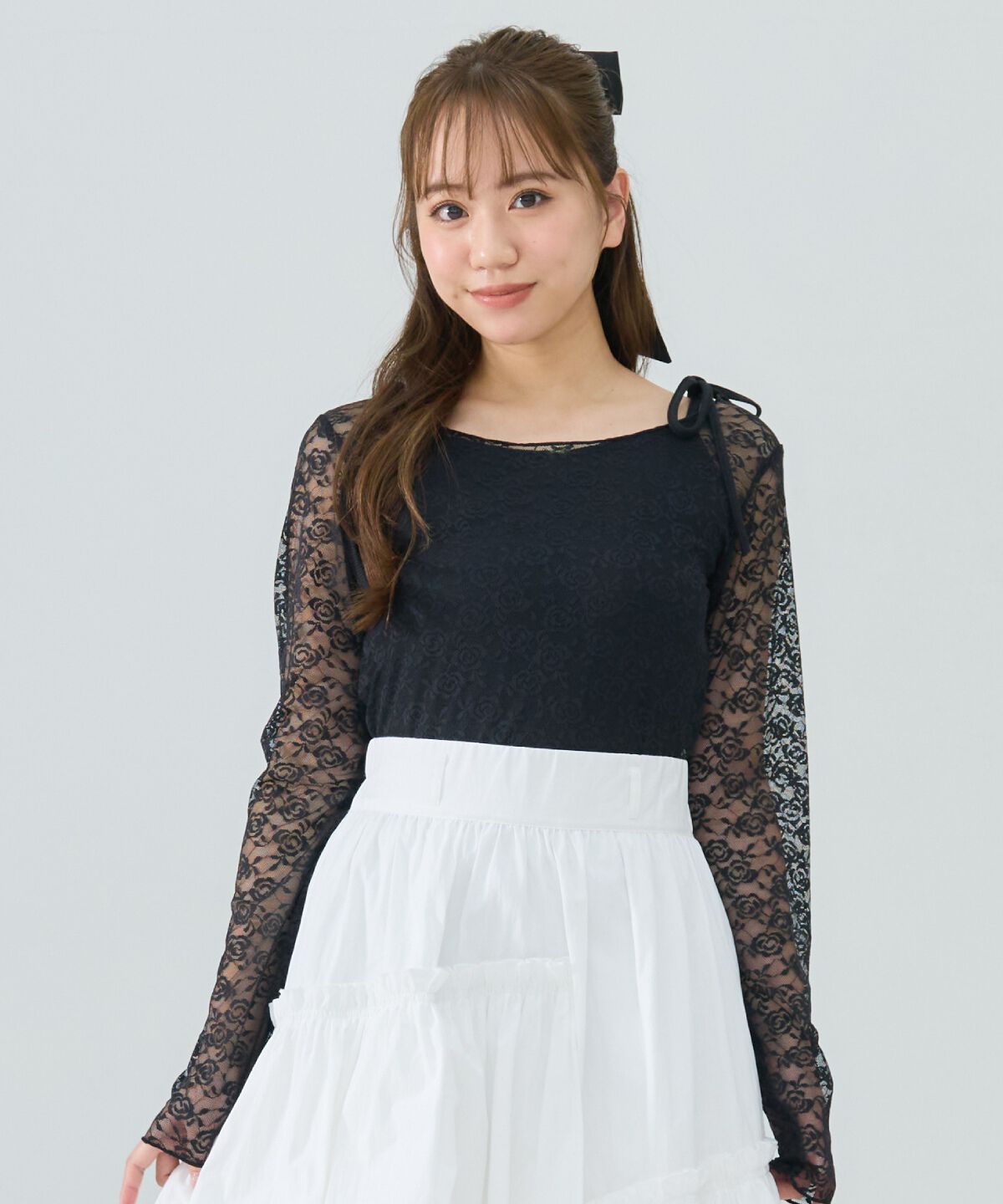 REDYAZEL「レーストップス＆リボンショルダーキャミソールセット」|Tシャツ・カットソー|ブラック