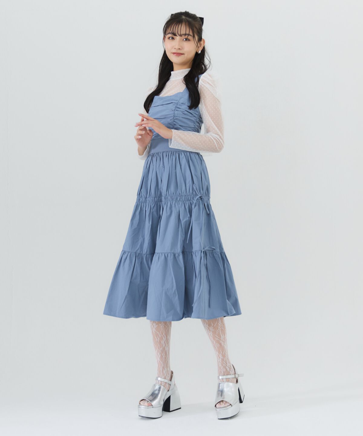 REDYAZEL「シャーリングティアードキャミワンピース」|ワンピース|ネイビー