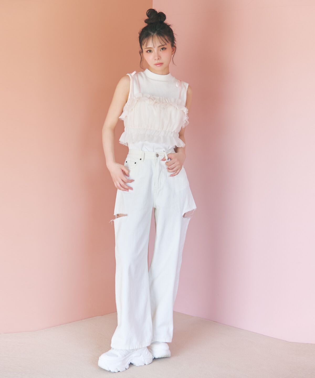 REDYAZEL「サイドダメージワイドパンツ」|デニム|オフ