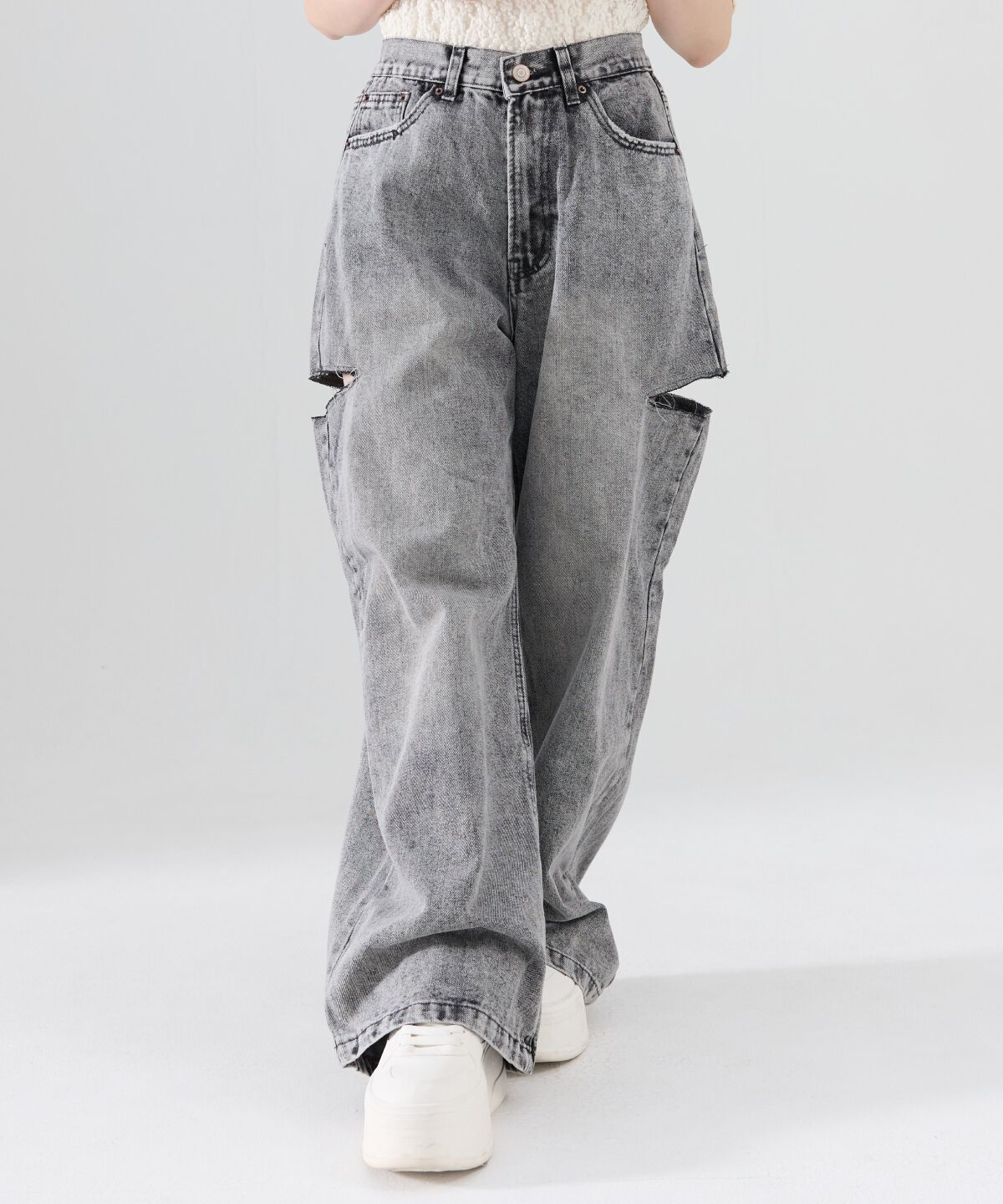 REDYAZEL「サイドダメージワイドパンツ」|デニム|