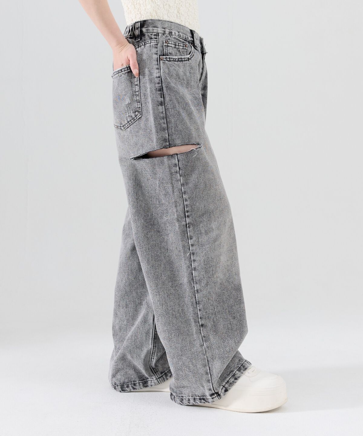 REDYAZEL「サイドダメージワイドパンツ」|デニム|