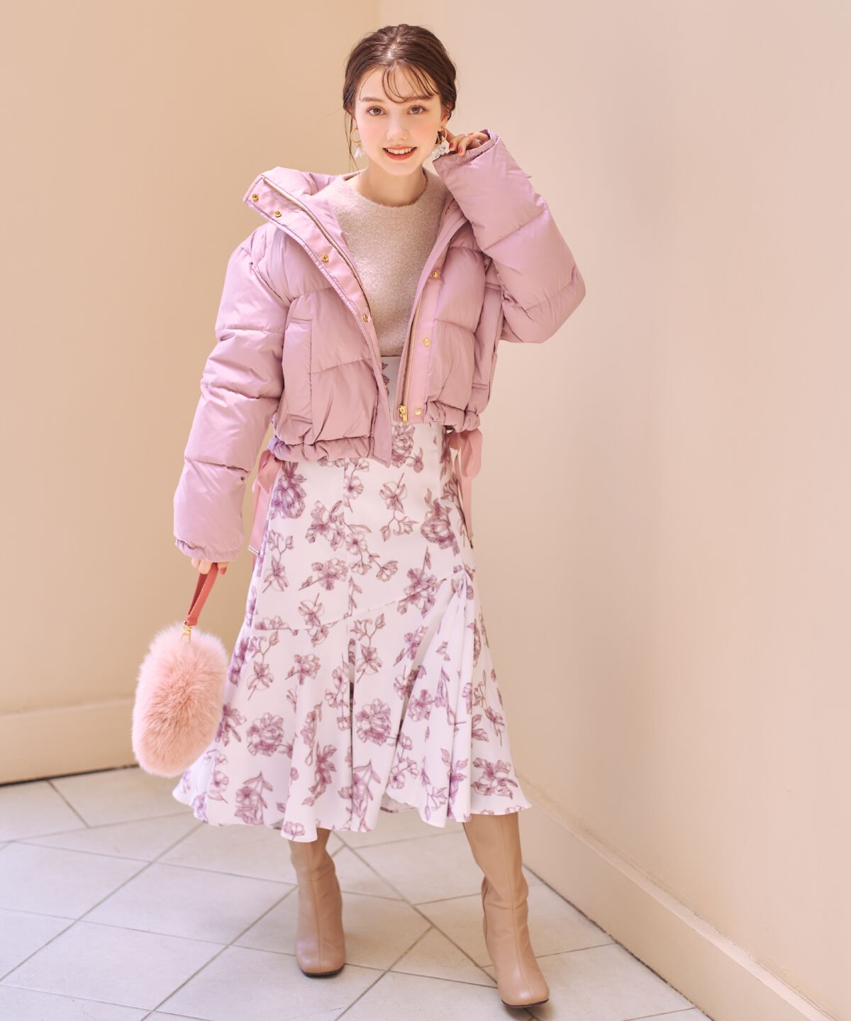 WILLSELECTION「ラインフラワーボリュームスカート」|フレア|