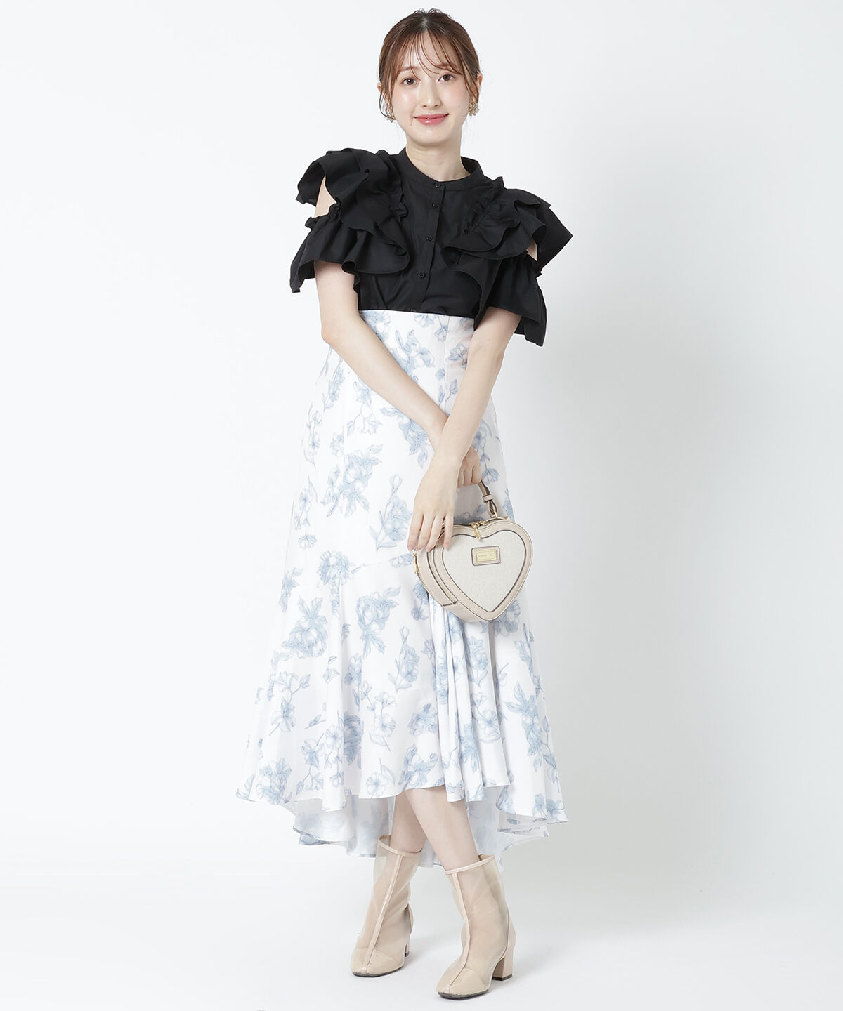 WILLSELECTION「ラインフラワーボリュームスカート」|フレア|