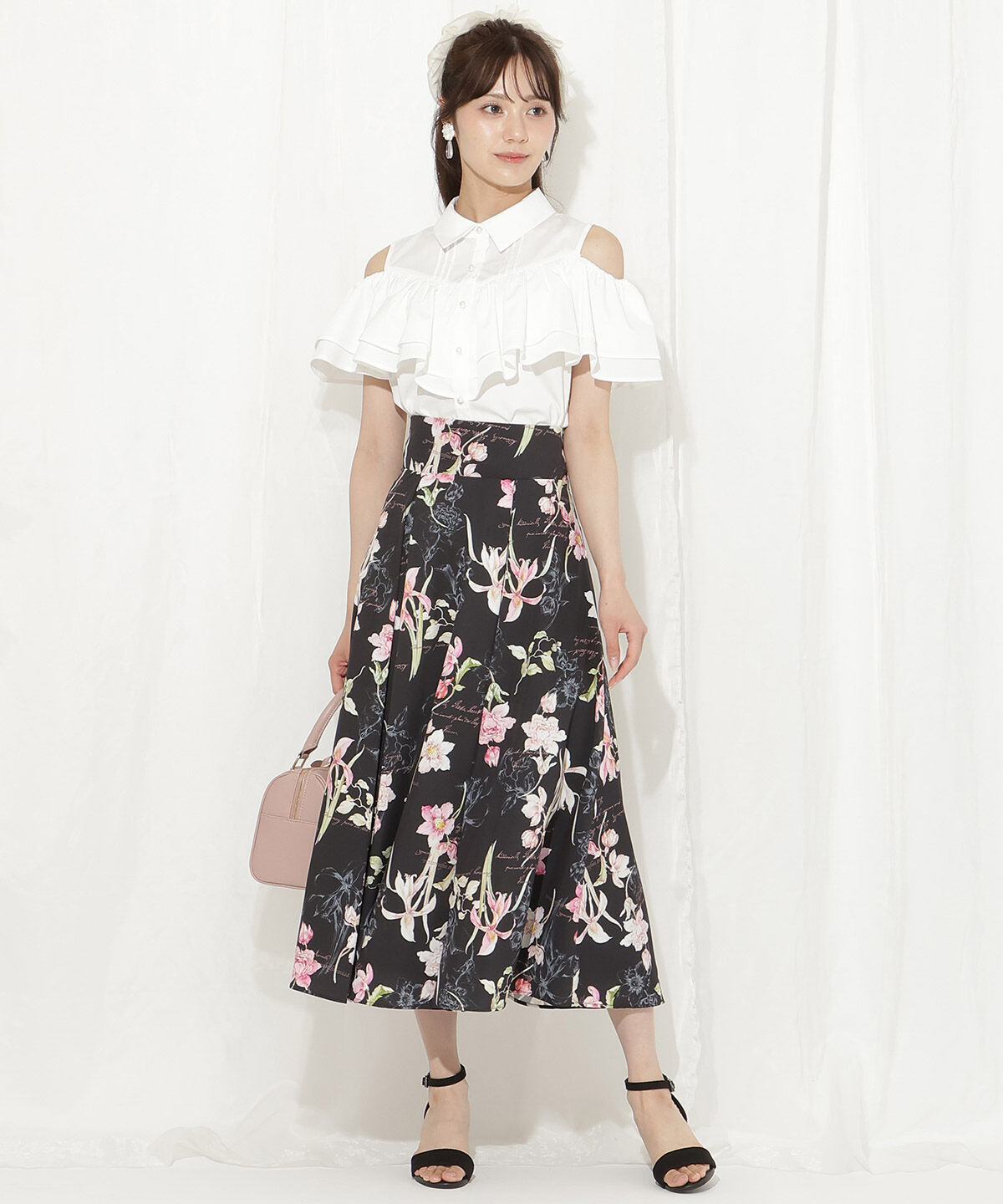 WILLSELECTION「ボタニカルフラワータックフレアスカート」|フレア|黒系花柄