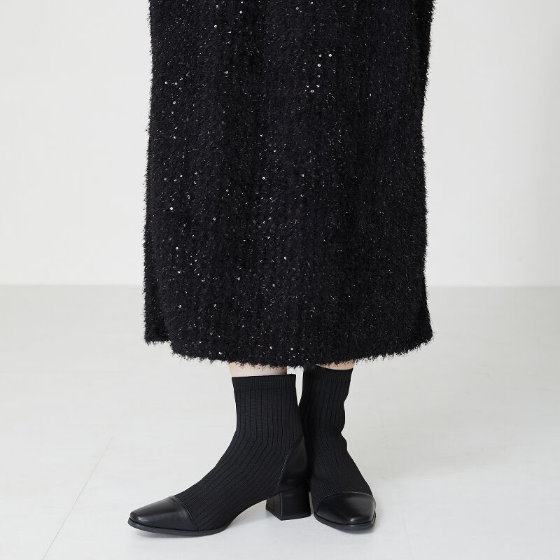 ORiental TRaffic「切替 ニット ヒールブーツ /31407 柔らかい ストレッチ」|ショートブーツ|