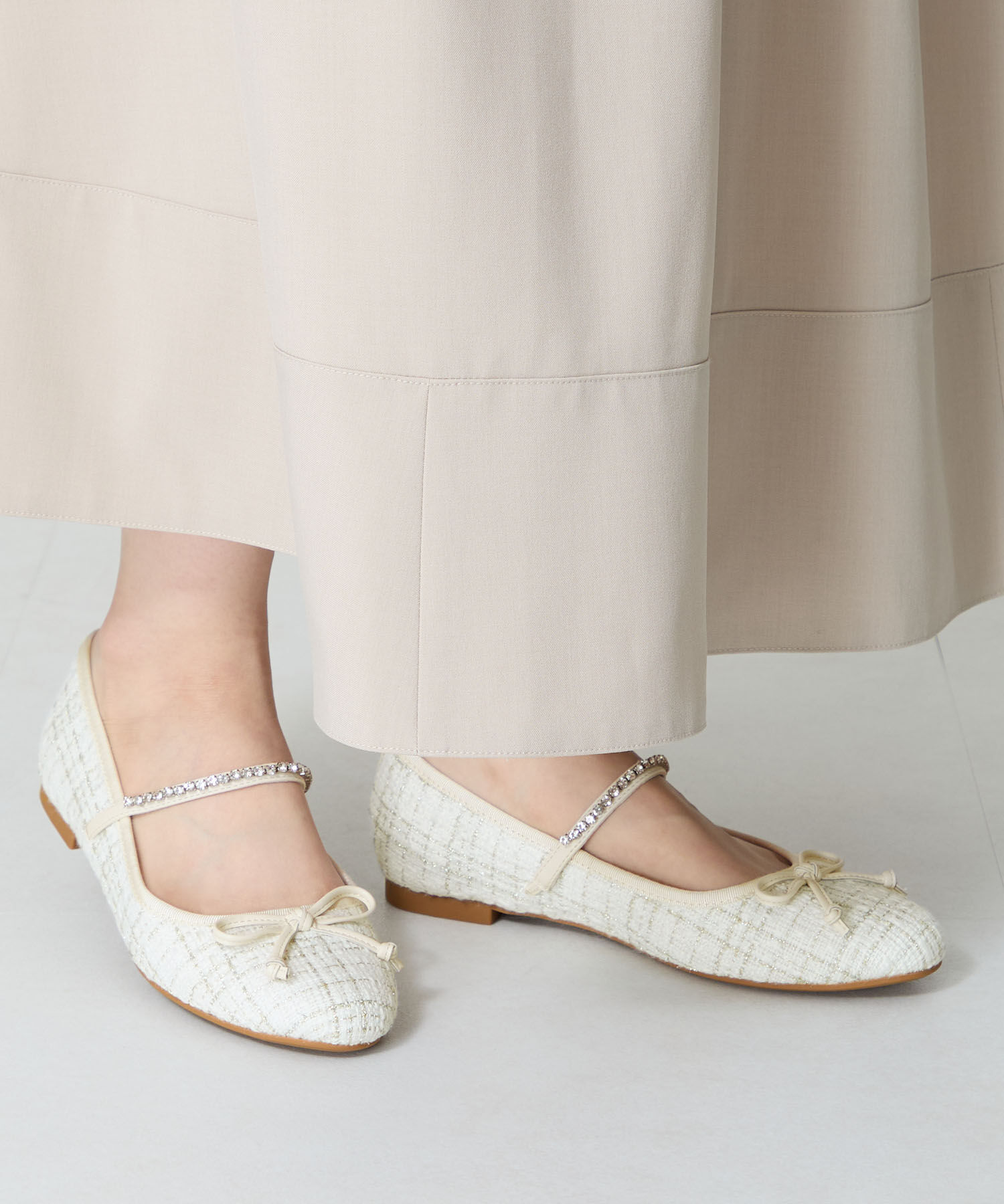 ORiental TRaffic「●2025春夏新作●ツイードバレエストラップパンプス/51106」|パンプス|WHITE