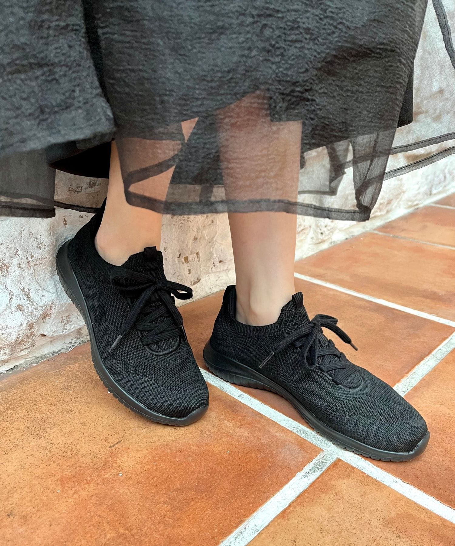 ORiental TRaffic「●2025春夏新作●レースアップ ニット スニーカー /OT3765  トレンド　人気  軽い ワンタッチ」|スニーカー|