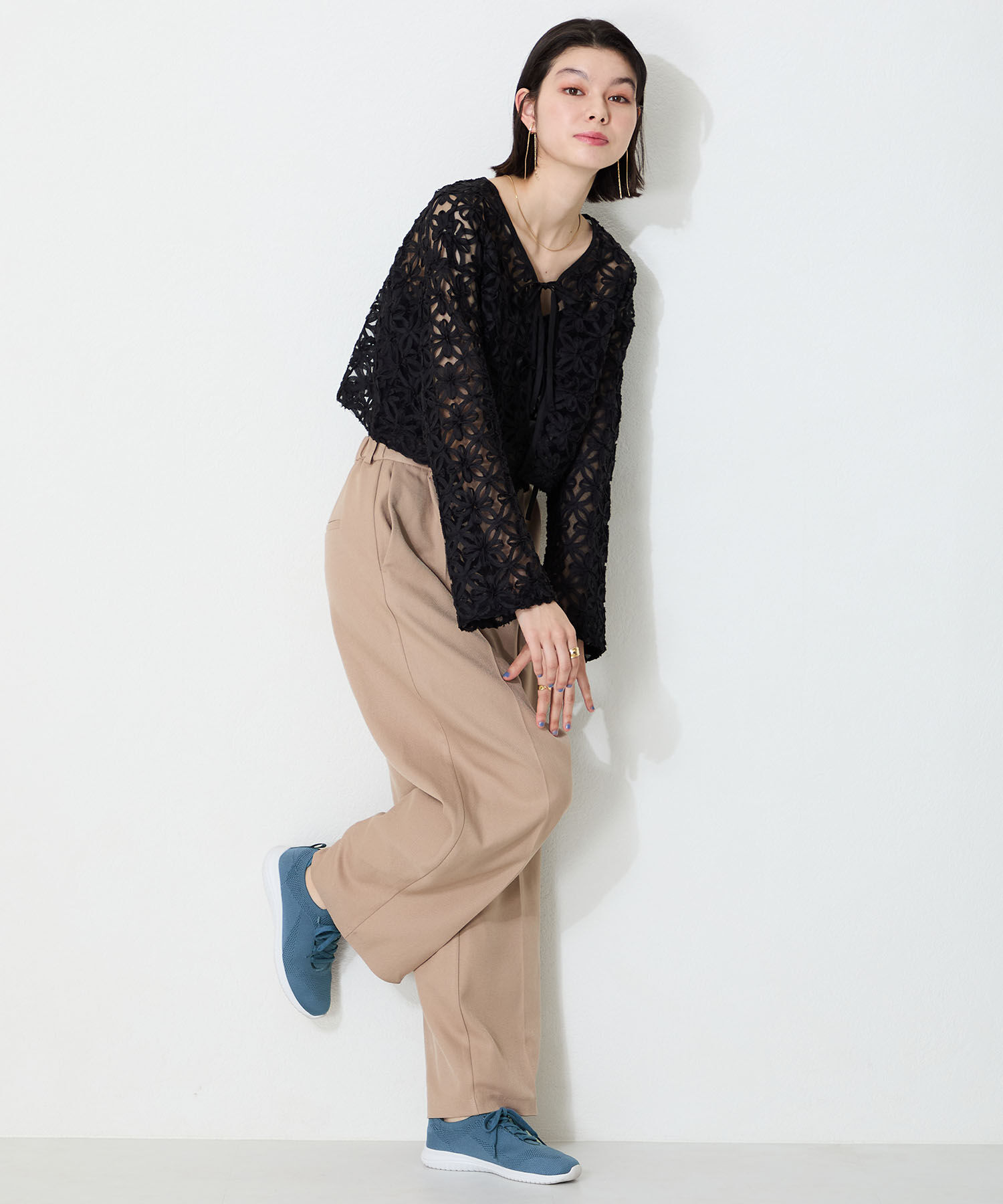 ORiental TRaffic「●2025春夏新作●レースアップ ニット スニーカー /OT3765  トレンド　人気  軽い ワンタッチ」|スニーカー|