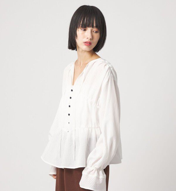 EMMEL REFINES「＜EMMEL REFINES＞EM ストライプ ギャザー ブラウス」|シャツ・ブラウス|