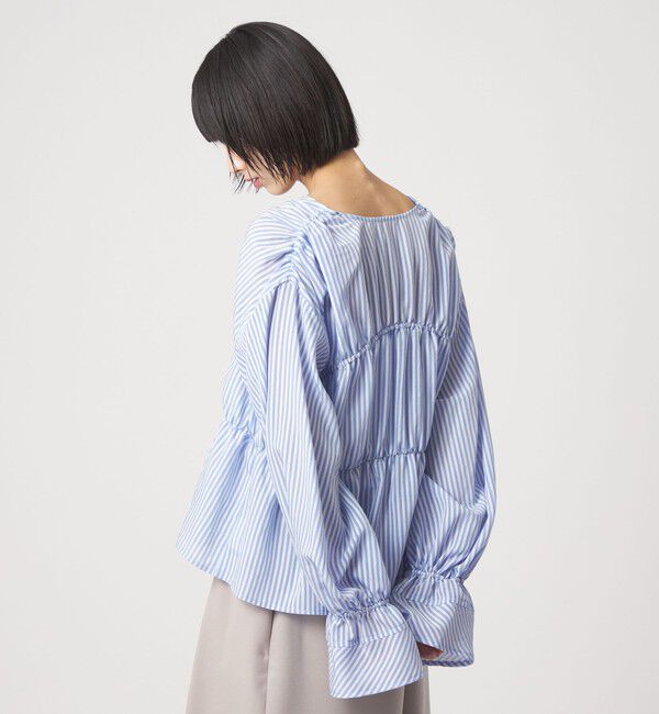 EMMEL REFINES「＜EMMEL REFINES＞EM ストライプ ギャザー ブラウス」|シャツ・ブラウス|