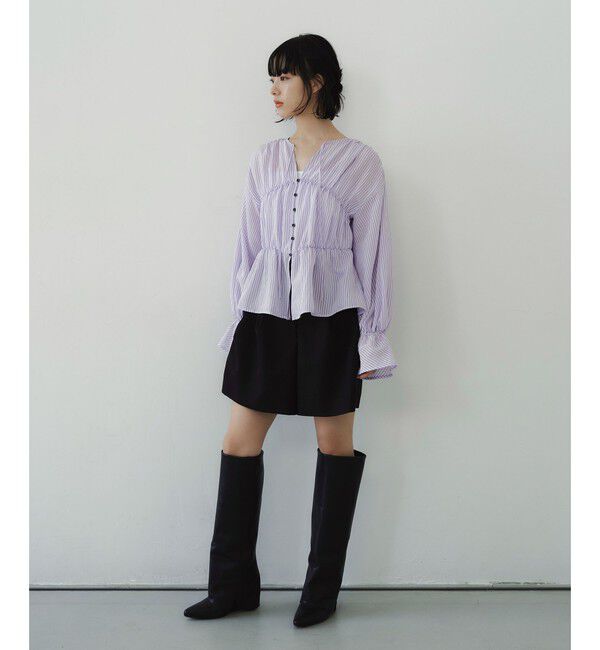 EMMEL REFINES「＜EMMEL REFINES＞EM ストライプ ギャザー ブラウス」|シャツ・ブラウス|