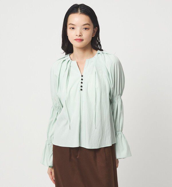EMMEL REFINES「＜EMMEL REFINES＞EM フロントボタン ソデシャーリング ブラウス」|シャツ・ブラウス|