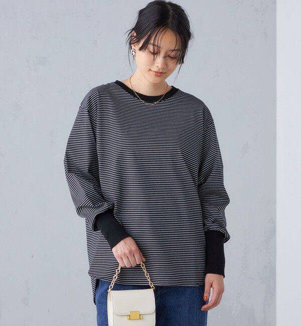 SHIPS for women「ロング リブ スリーブ カットソー  ボーダー / ソリッド」|Tシャツ・カットソー|ブラック