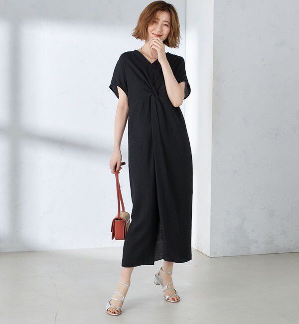 SHIPS for women「〈手洗い可能〉麻混 ノットディテール フレンチスリーブ ワンピース」|ワンピース|
