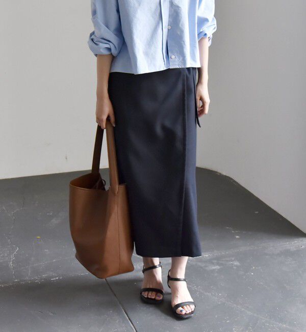 quaranciel「quaranciel:〈手洗い可能〉ツイル バックル ベルト ラップ スカート」|スカート|ネイビー