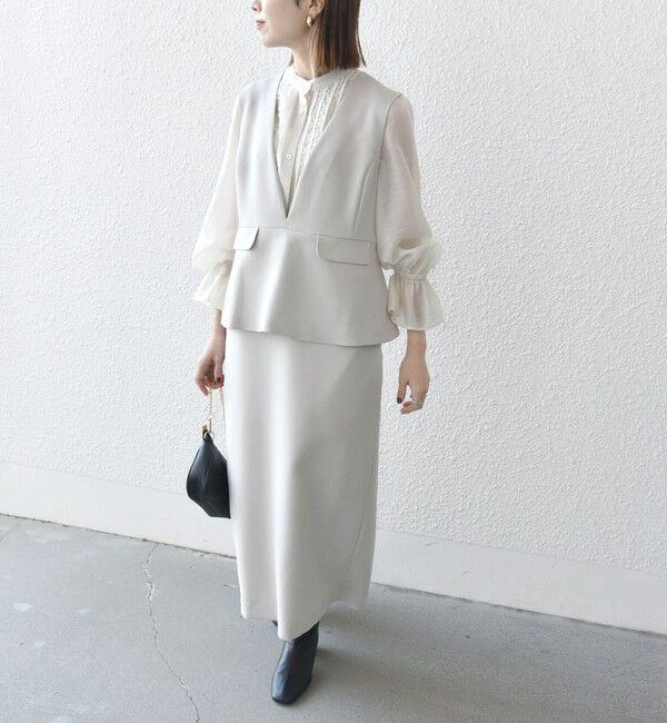 SHIPS any「SHIPS any:〈洗濯機可能〉ダブルクロス Vネック ペプラム ワンピース［NAVY BLUE］」|ワンピース|