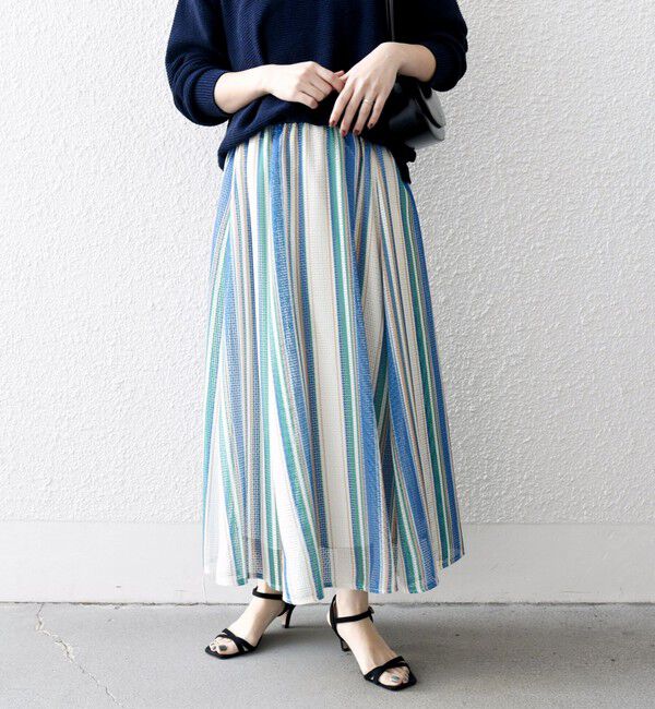 SHIPS any「SHIPS any:〈手洗い可能〉メッシュ サーキュラー スカート」|スカート|ブルー