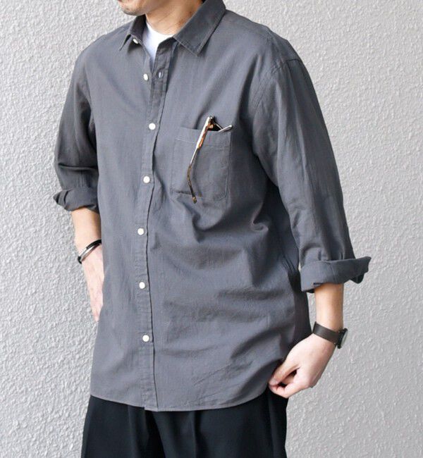 SHIPS any「SHIPS any:〈洗濯機可能〉コットン/リネン ７分袖 レギュラー シャツ 25SS◇」|シャツ・ブラウス|グレー