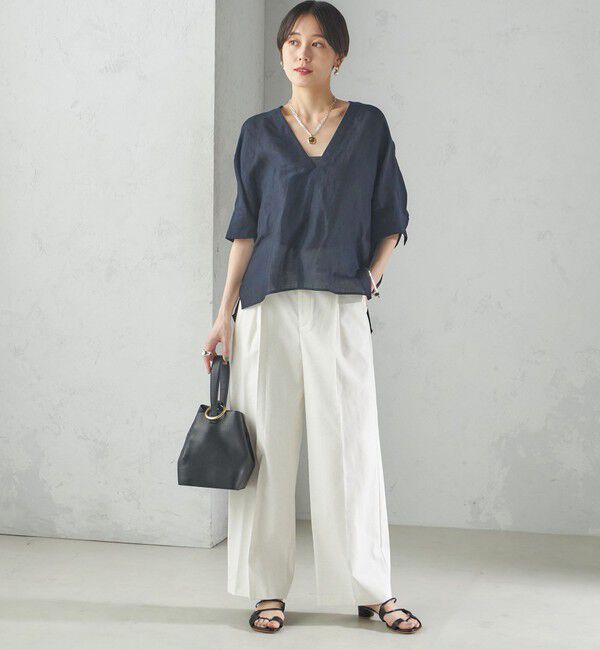 SHIPS for women「【一部WEB限定】〈手洗い可能〉IMPERIAL LINEN スキッパー ブラウス」|シャツ・ブラウス|