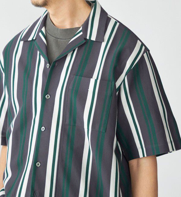 SHIPS「SHIPS: ハニカム ストライプ ショートスリーブ オープンカラー シャツ」|シャツ・ブラウス|