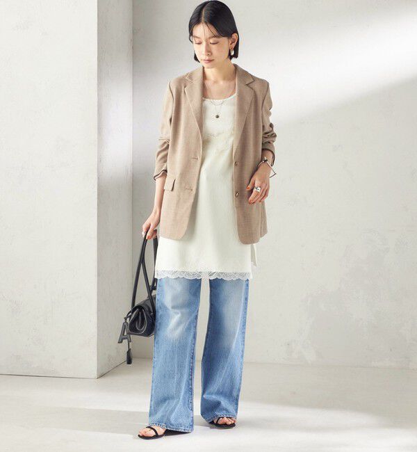 SHIPS for women「〈洗濯機可能〉ダル サテン レース スリット キャミソール」|キャミソール|