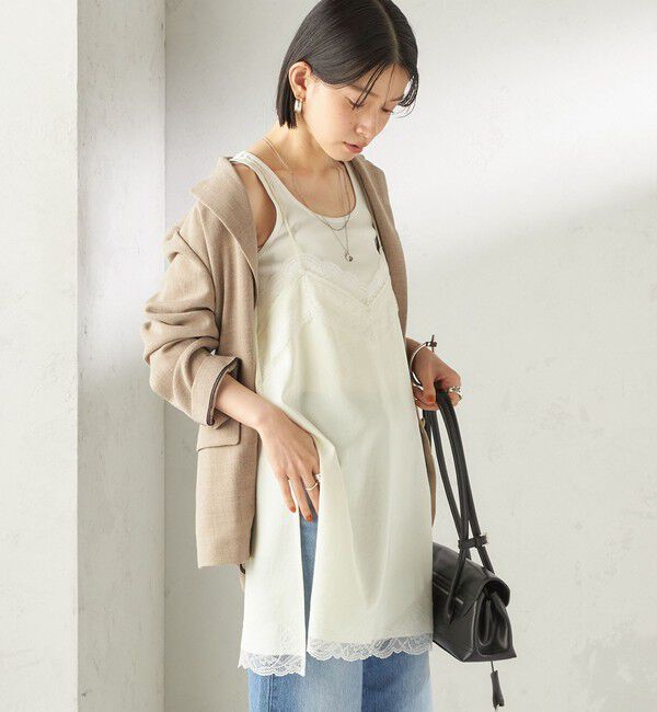 SHIPS for women「〈洗濯機可能〉ダル サテン レース スリット キャミソール」|キャミソール|