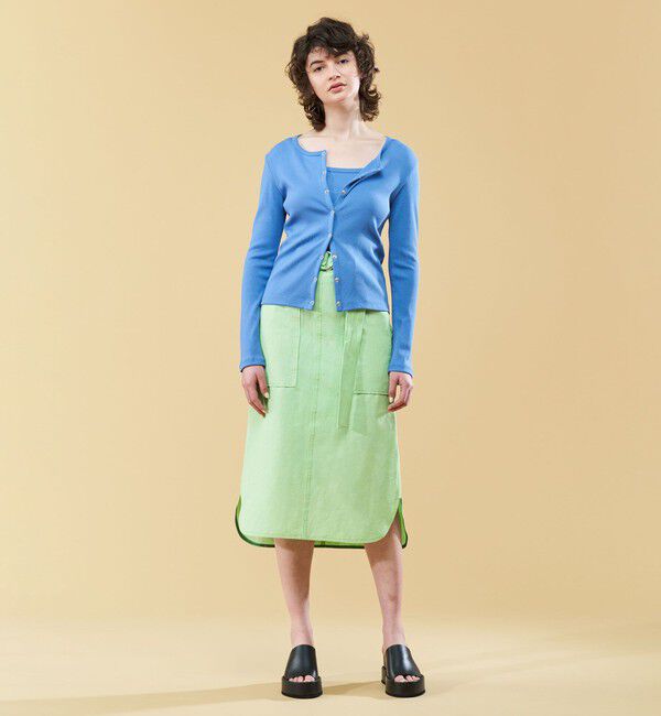 DES PRES「リネンナイロンストレッチ トラペーズスカート」|台形|
