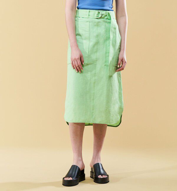 DES PRES「リネンナイロンストレッチ トラペーズスカート」|台形|