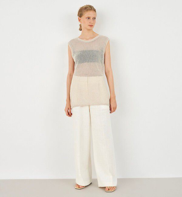 DES PRES「バイカラーコードヤーン バックスリットノースリーブプルオーバー」|ニット・セーター|