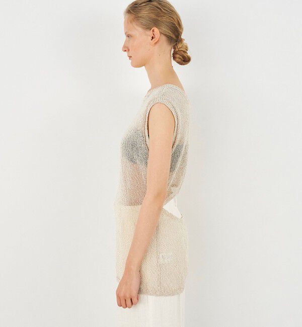 DES PRES「バイカラーコードヤーン バックスリットノースリーブプルオーバー」|ニット・セーター|