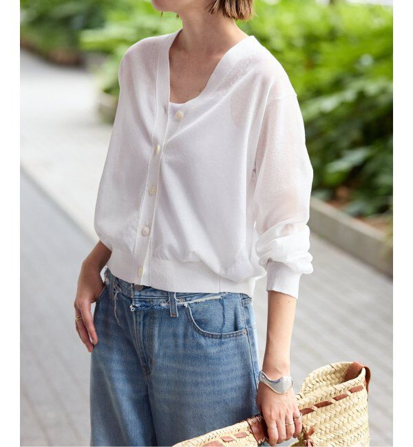 SLOBE IENA「《追加》リネン混シアーカーディガン」|カーディガン|ホワイト