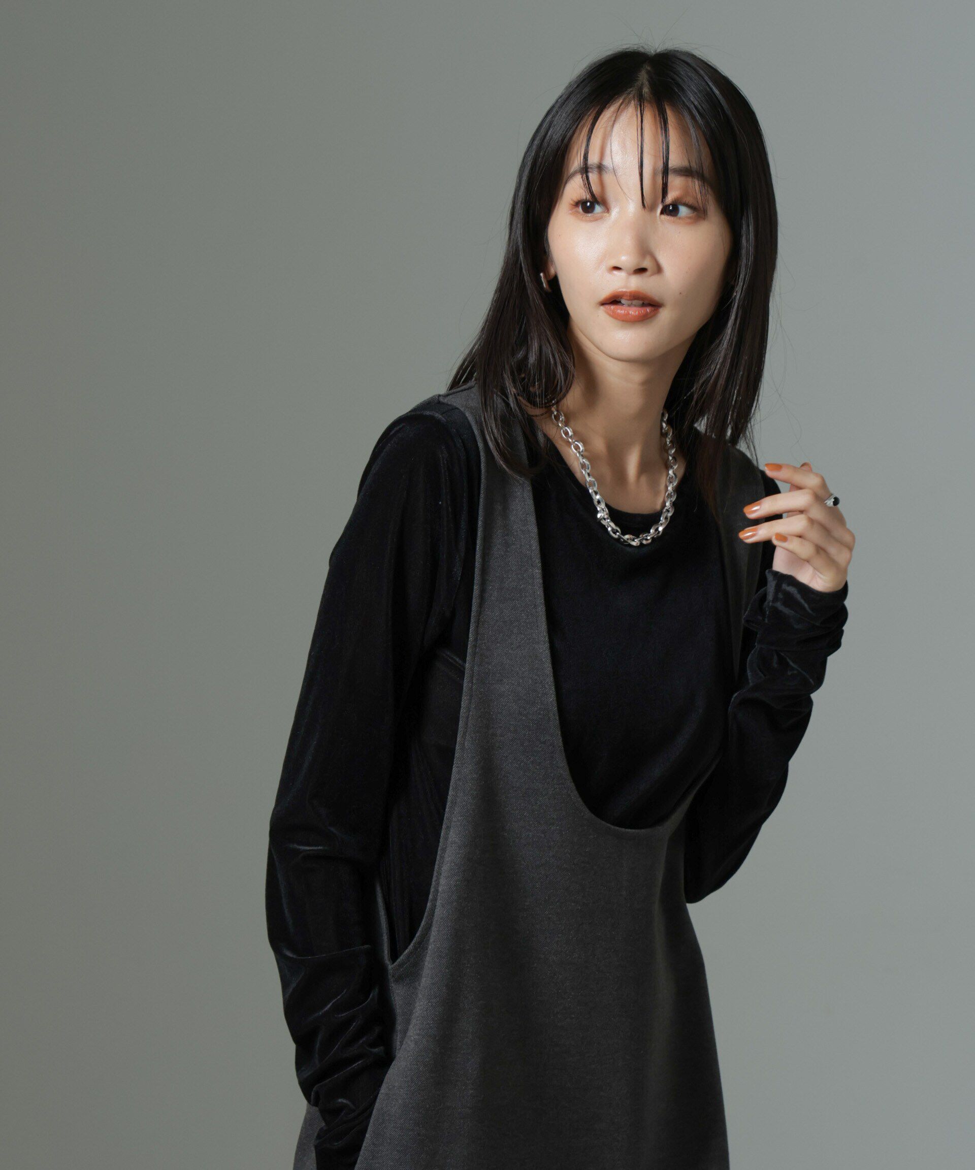 nano･universe「シアーベロアロングTシャツ」|Tシャツ・カットソー|ブラック