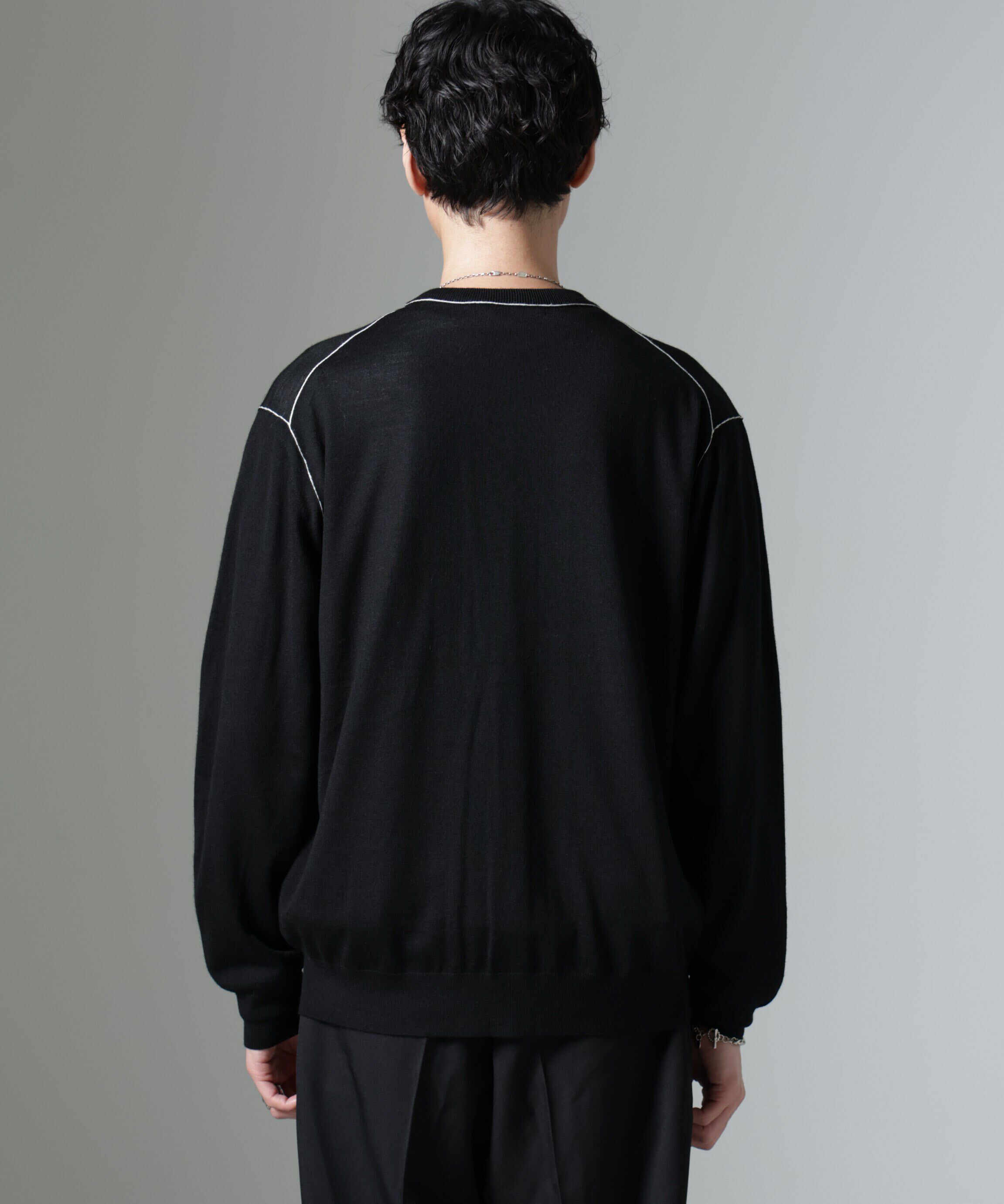 nano･universe「コントラストラインクルーネックカーディガン」|ニット・セーター|