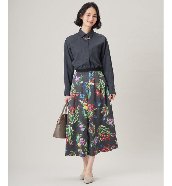 自由区「【洗える】ペイントタッチフラワープリント スカート」|スカート|